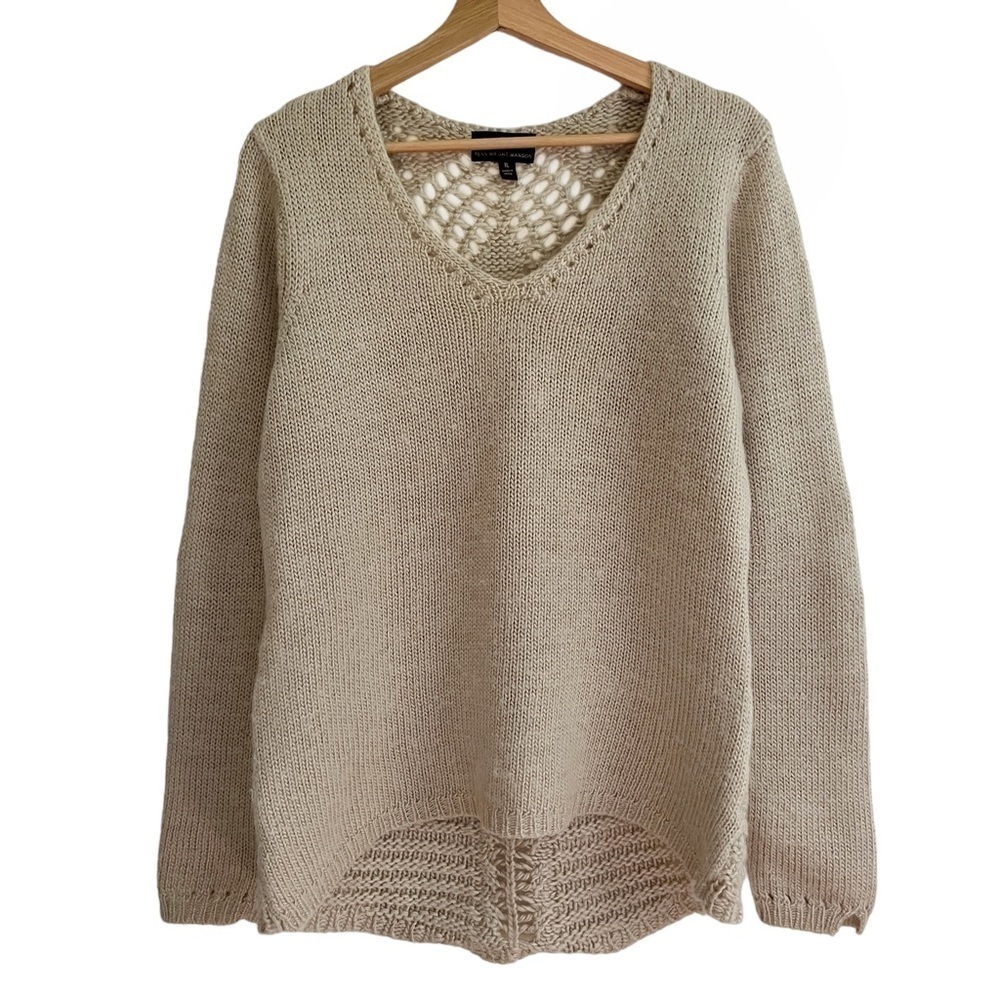 FENN Wright Mason Wool Alpaca Blend V-Neck Crochet Back Sweater